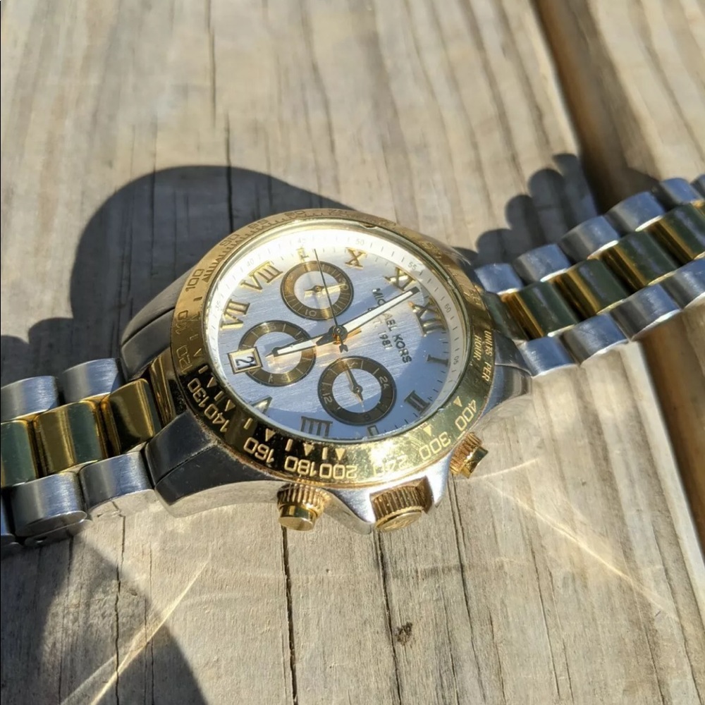 Michael Kors Layton Chronograph Silver /Gold Watch - Picture 3 of 6
